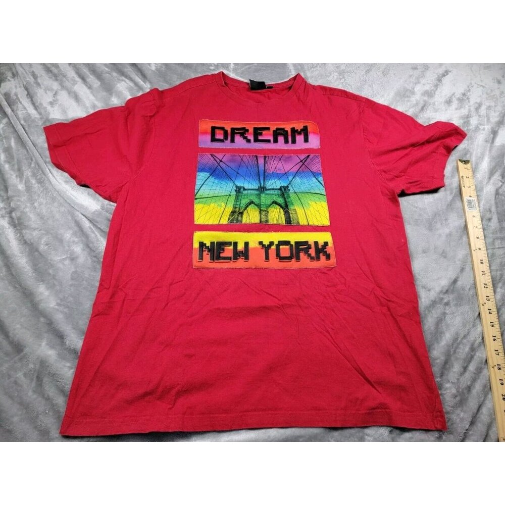 Akademiks Shirt Mens 2XL Red New York Brooklyn Bridge Embossed letters‎ hip hop